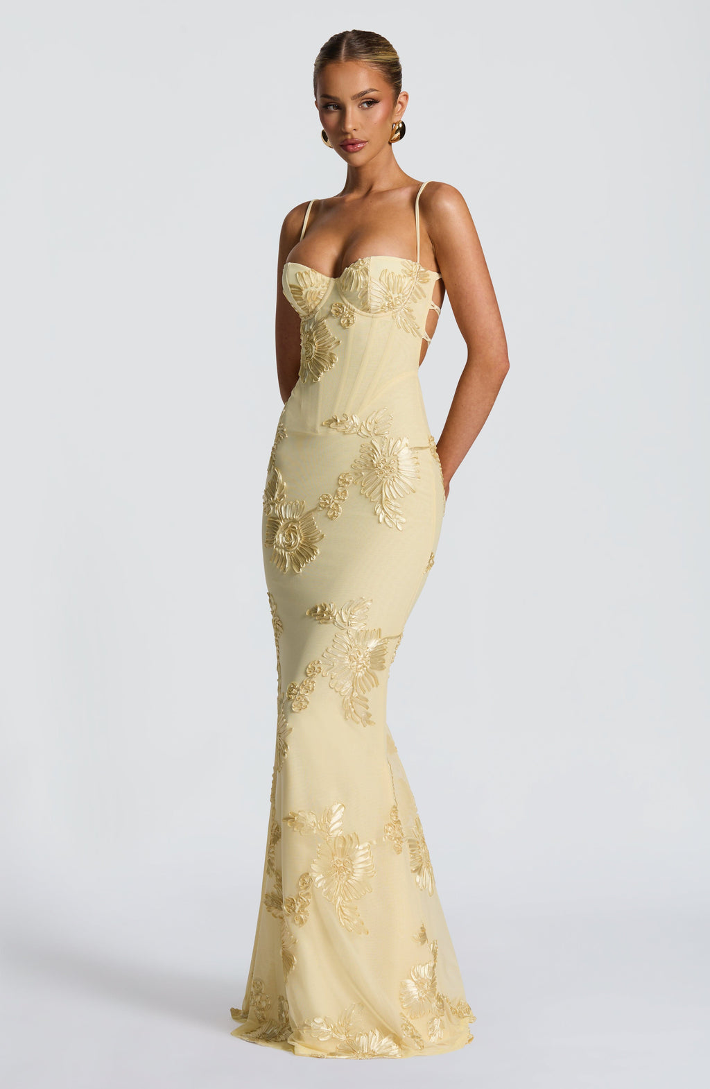 Nefertiti | Floral Maxi Dress with Underwired Support & Lace-Up Back | Elegant Fit for Special Occasions