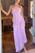 Ocean Whirl | Floral Maxi Dress with Tie-Back Neckline & Ruffled Details | Flattering Silhouette for Elegant Occasions