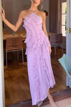 Ocean Whirl | Floral Maxi Dress with Tie-Back Neckline & Ruffled Details | Flattering Silhouette for Elegant Occasions