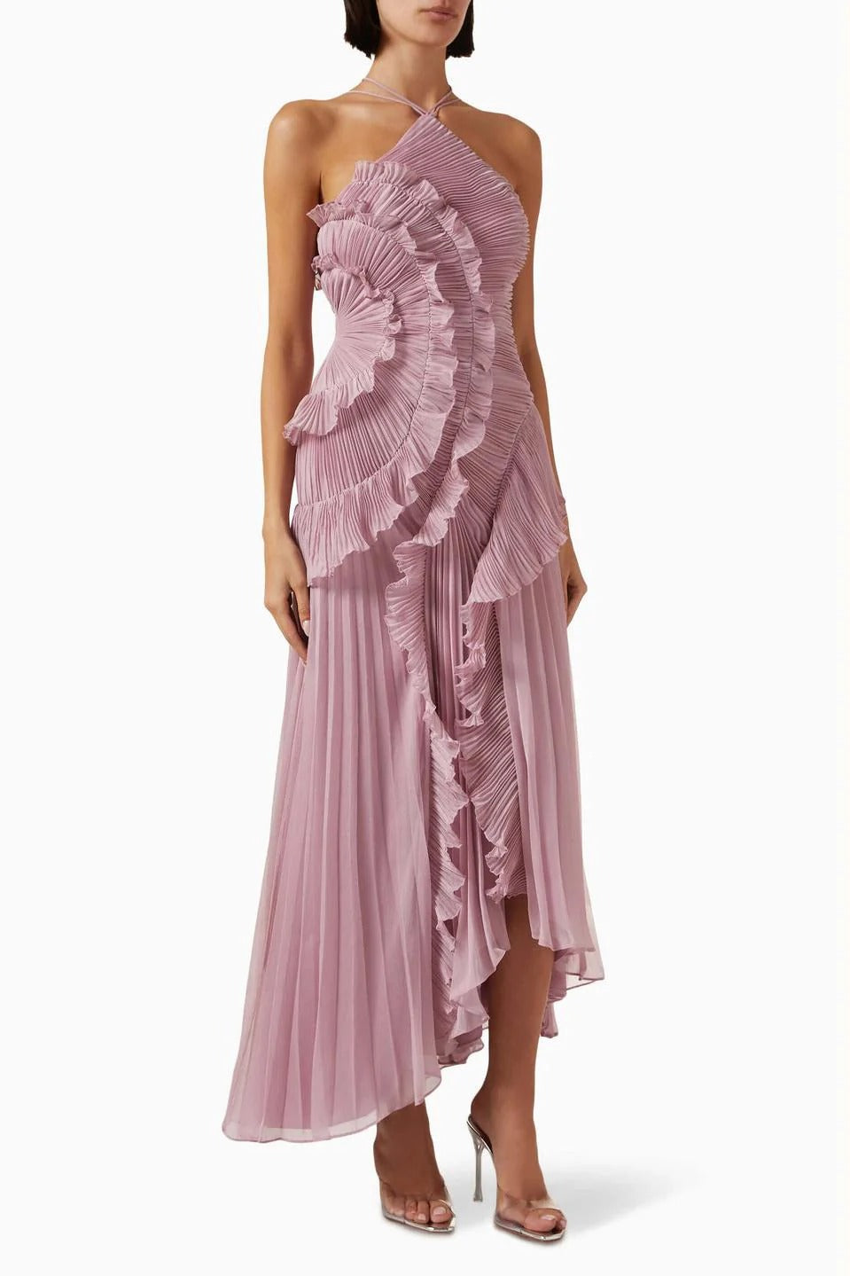 Ocean Whirl | Floral Maxi Dress with Tie-Back Neckline & Ruffled Details | Flattering Silhouette for Elegant Occasions