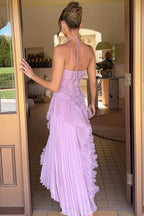 Ocean Whirl | Floral Maxi Dress with Tie-Back Neckline & Ruffled Details | Flattering Silhouette for Elegant Occasions