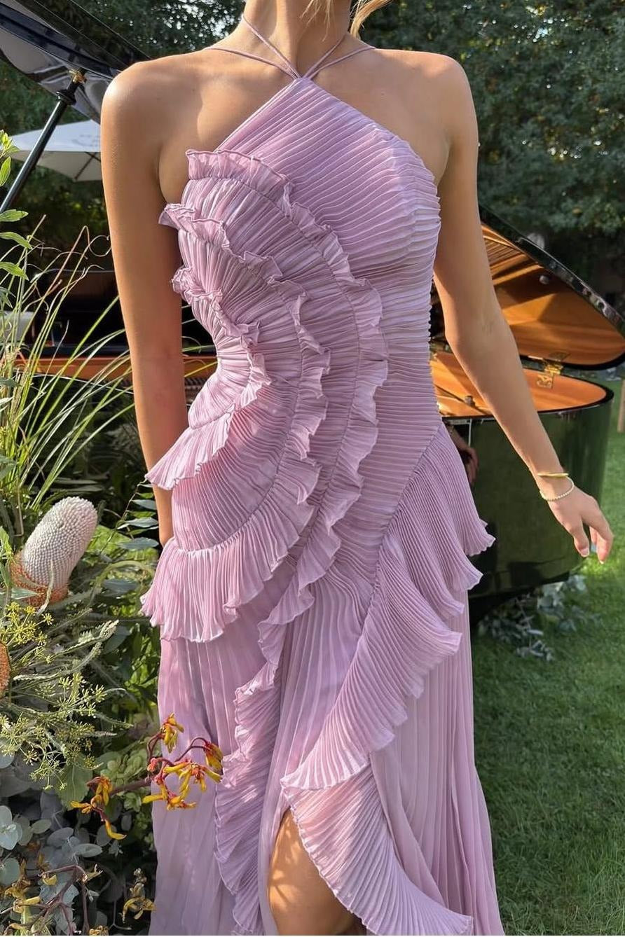 Ocean Whirl | Floral Maxi Dress with Tie-Back Neckline & Ruffled Details | Flattering Silhouette for Elegant Occasions