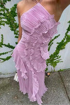Ocean Whirl | Floral Maxi Dress with Tie-Back Neckline & Ruffled Details | Flattering Silhouette for Elegant Occasions