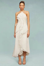 Ocean Whirl | Floral Maxi Dress with Tie-Back Neckline & Ruffled Details | Flattering Silhouette for Elegant Occasions