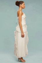 Ocean Whirl | Floral Maxi Dress with Tie-Back Neckline & Ruffled Details | Flattering Silhouette for Elegant Occasions