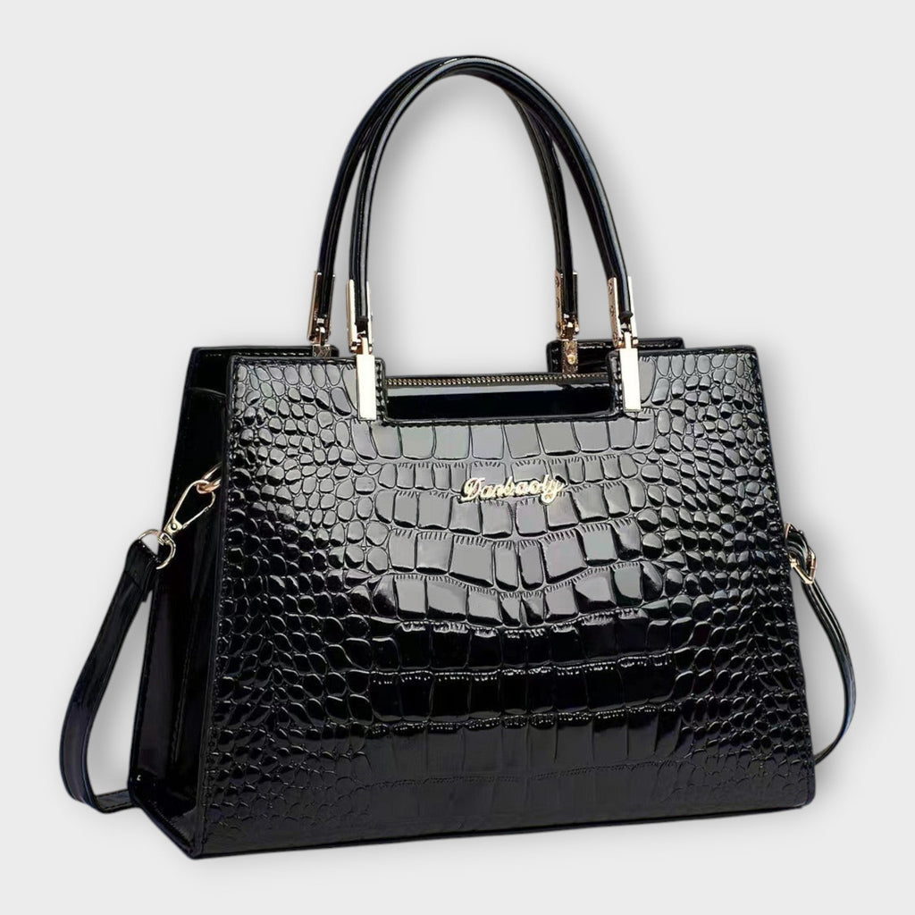 Olivia Collection | Glossy Black Handbag with Spacious Interior | Elegant Accessory for Modern Women 0