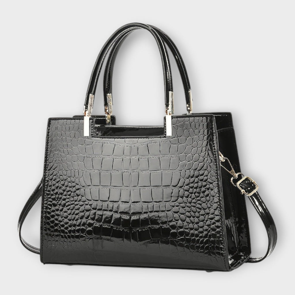 Olivia Collection | Glossy Black Handbag with Spacious Interior | Elegant Accessory for Modern Women 1