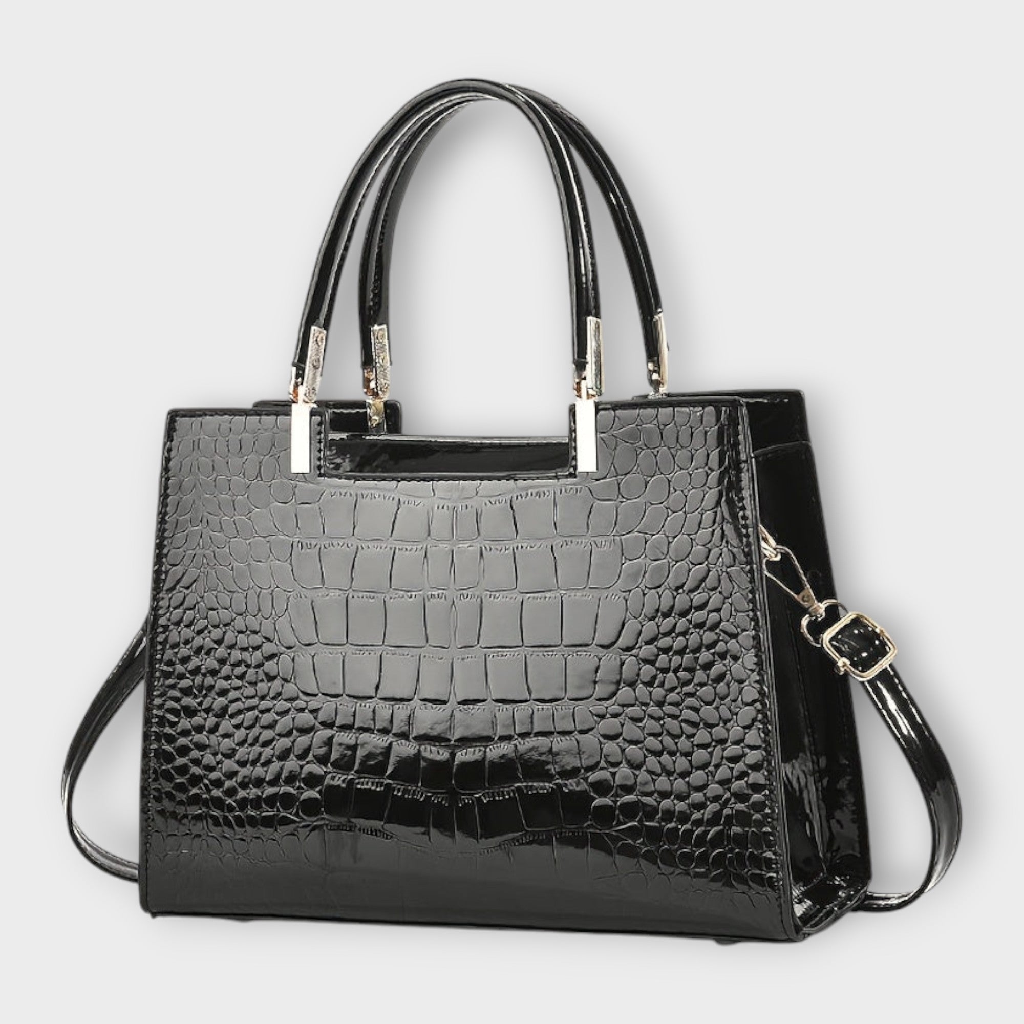 Olivia Collection | Glossy Black Handbag with Spacious Interior | Elegant Accessory for Modern Women 1
