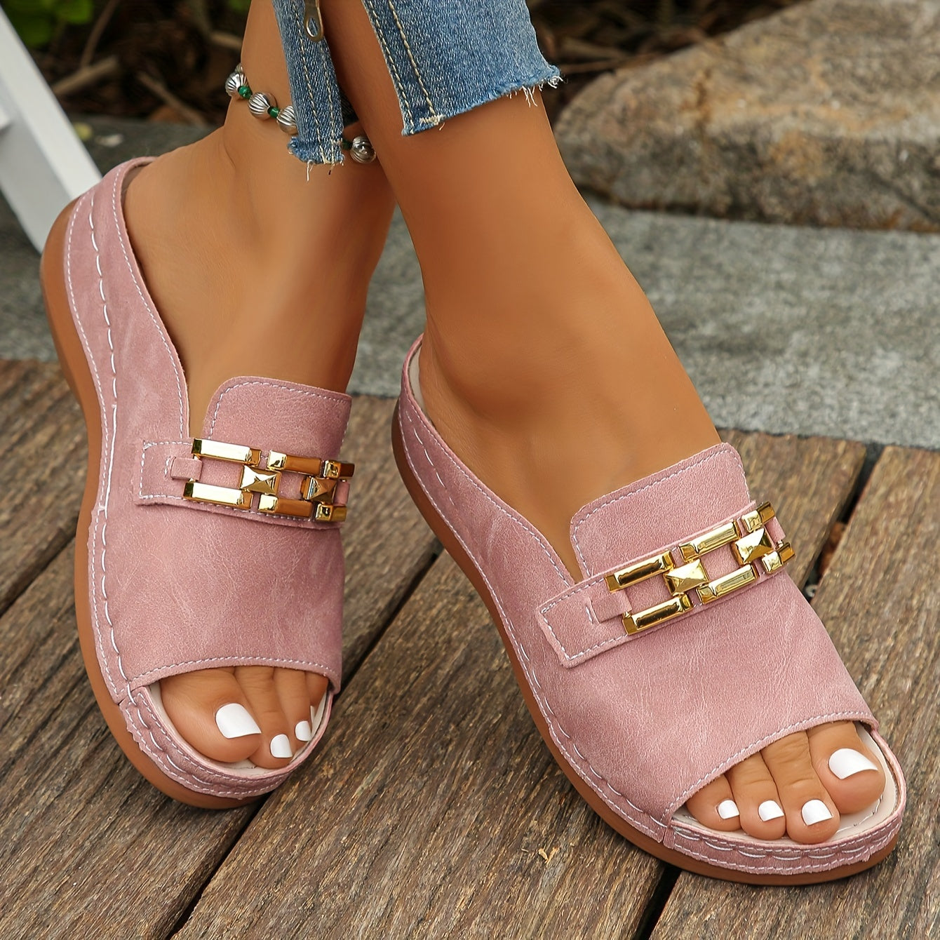 Opal | Women's Sandals with Cushioned Comfort & Gold-Link Accents | Effortless Style for Everyday Wear
