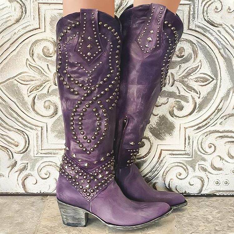 Orthopedic Knee High Boots for Women with Pointed Toe & Mid Block Heel for All-Day Comfort