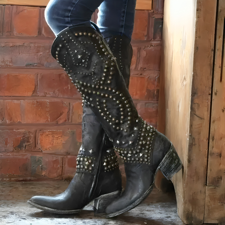 Orthopedic Knee High Boots for Women with Pointed Toe & Mid Block Heel for All-Day Comfort