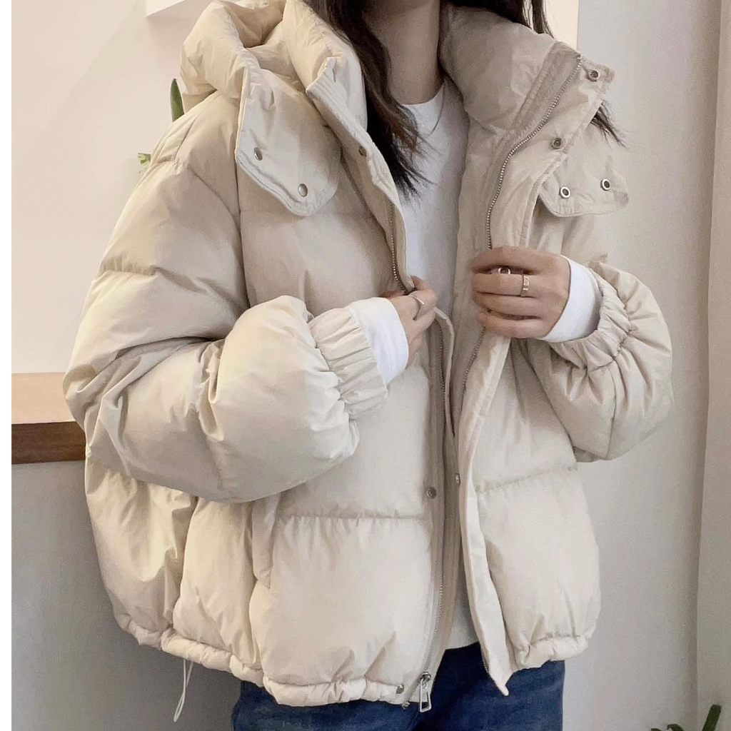 Oversized Black Puffer Jacket for Women - Waterproof Winter Coat with Hood 1