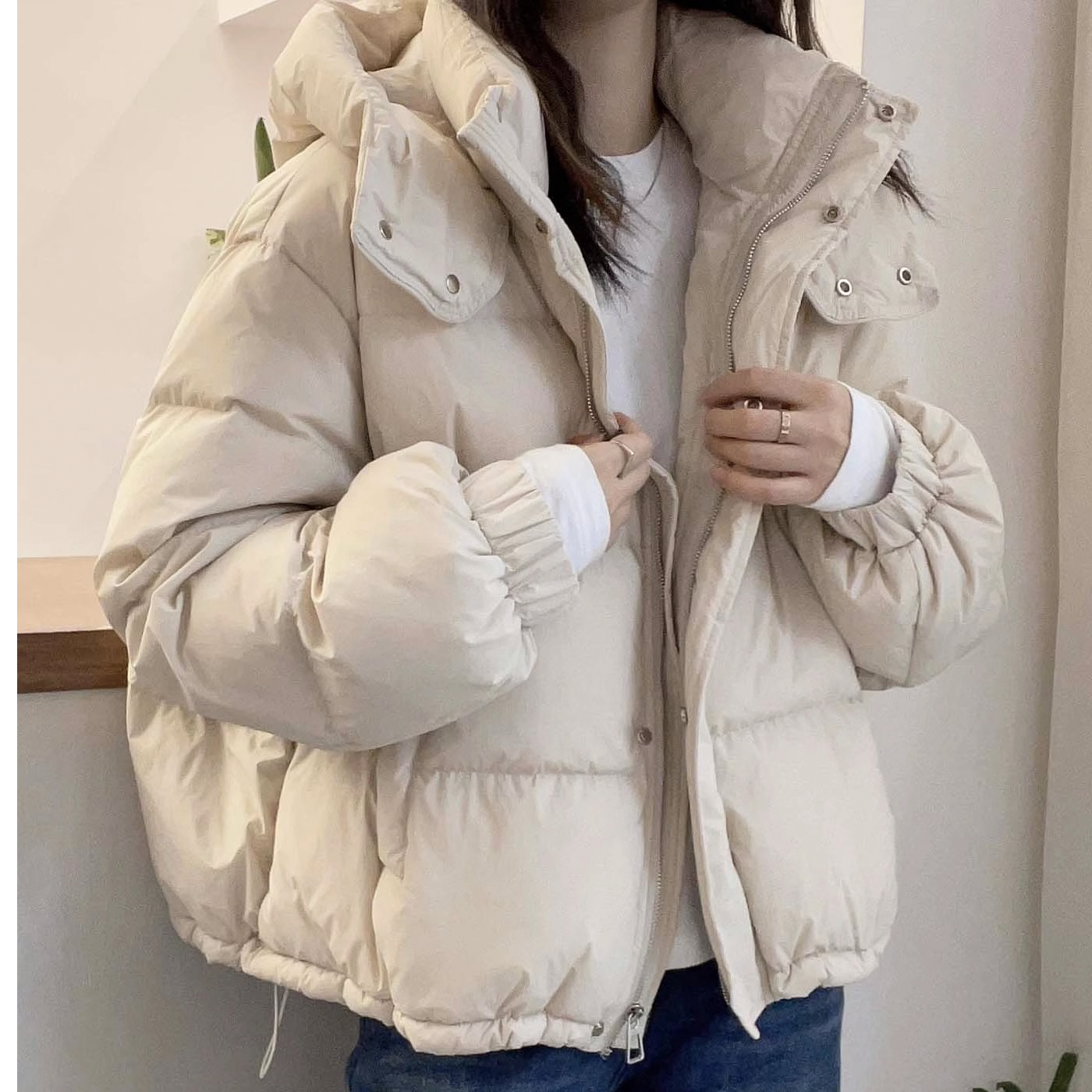 Oversized Black Puffer Jacket for Women - Waterproof Winter Coat with Hood 1
