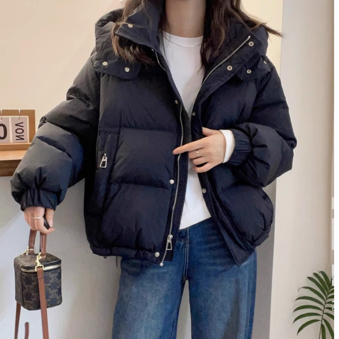 Oversized Black Puffer Jacket for Women - Waterproof Winter Coat with Hood 3