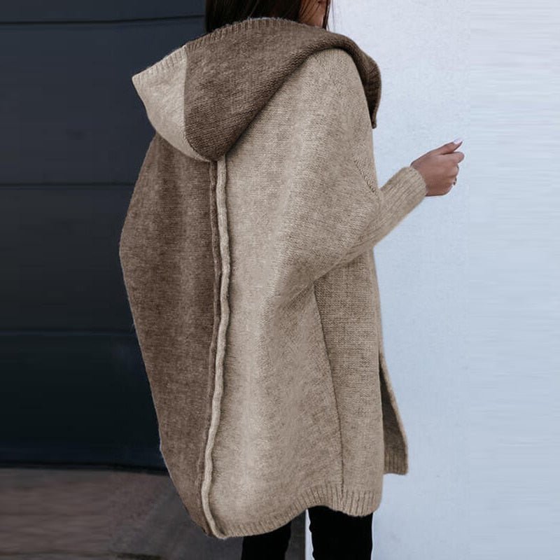 Oversized Two-Tone Long Cardigan Sweater for Women | Knitted Hoodie with Ombre Design 1