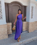 Peony | Women's Asymmetric Midi Dress with One Shoulder Design | Elegant Evening Wear for Timeless Style