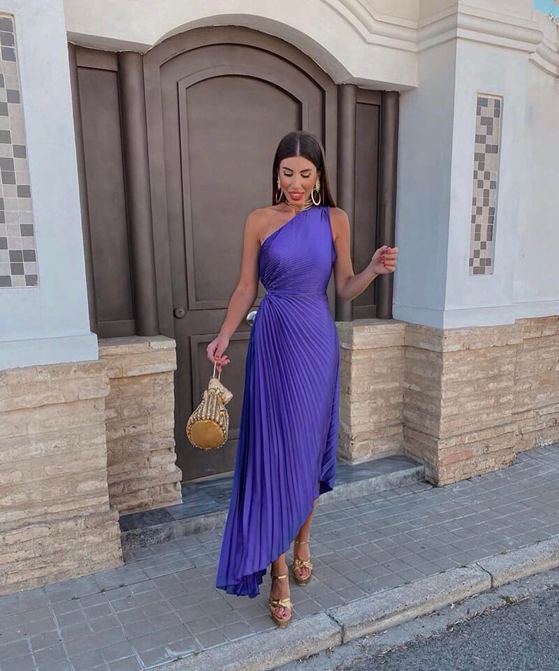 Peony | Women's Asymmetric Midi Dress with One Shoulder Design | Elegant Evening Wear for Timeless Style