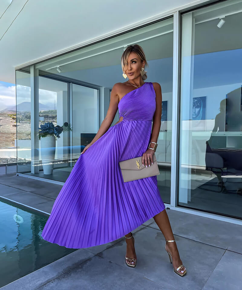 Peony | Women's Asymmetric Midi Dress with One Shoulder Design | Elegant Evening Wear for Timeless Style