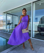 Peony | Women's Asymmetric Midi Dress with One Shoulder Design | Elegant Evening Wear for Timeless Style