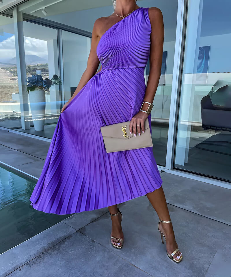 Peony | Women's Asymmetric Midi Dress with One Shoulder Design | Elegant Evening Wear for Timeless Style