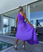 Peony | Women's Asymmetric Midi Dress with One Shoulder Design | Elegant Evening Wear for Timeless Style