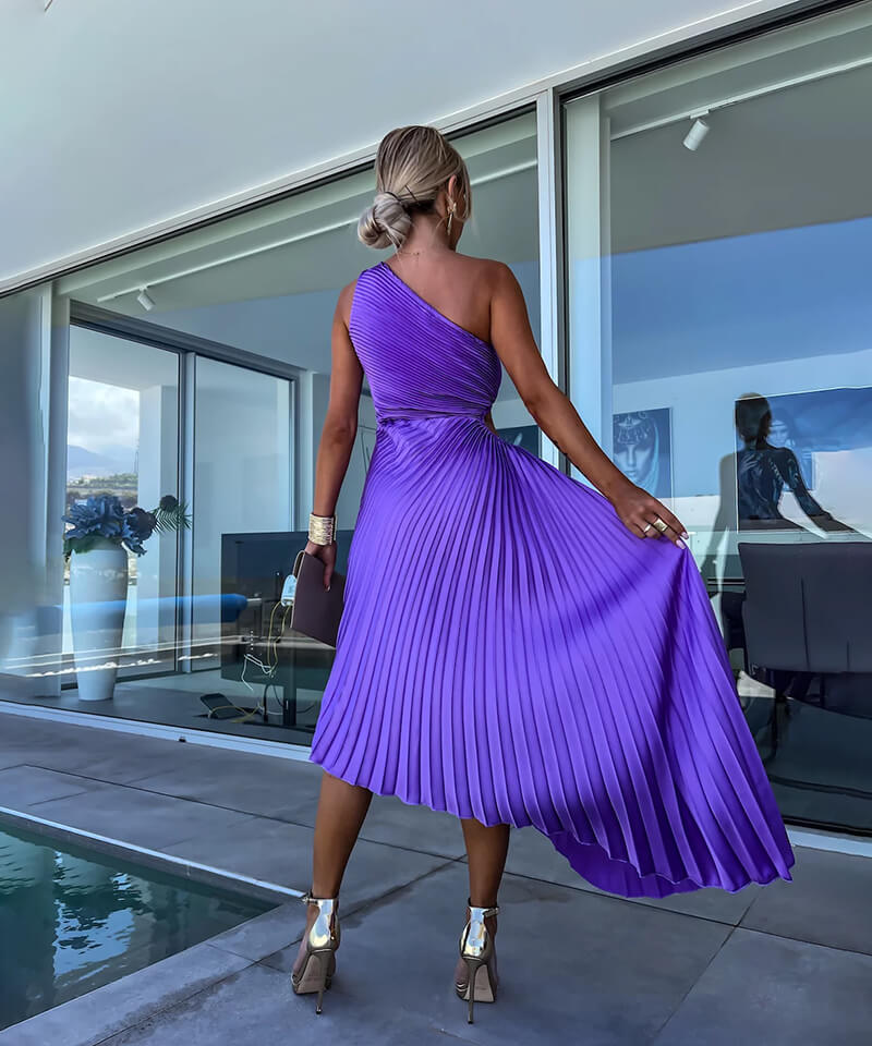 Peony | Women's Asymmetric Midi Dress with One Shoulder Design | Elegant Evening Wear for Timeless Style
