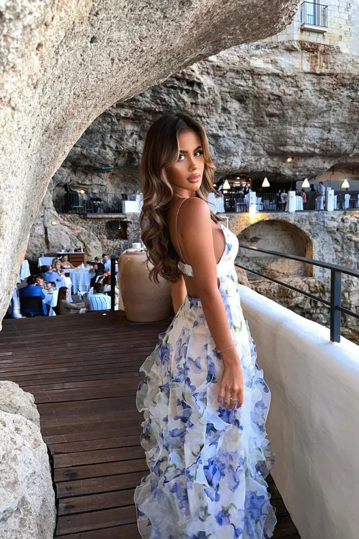 Pippa Collection | Women's Floral Maxi Dress with Ruffle Design | Elegant Wedding Guest Dress for Summer Occasions