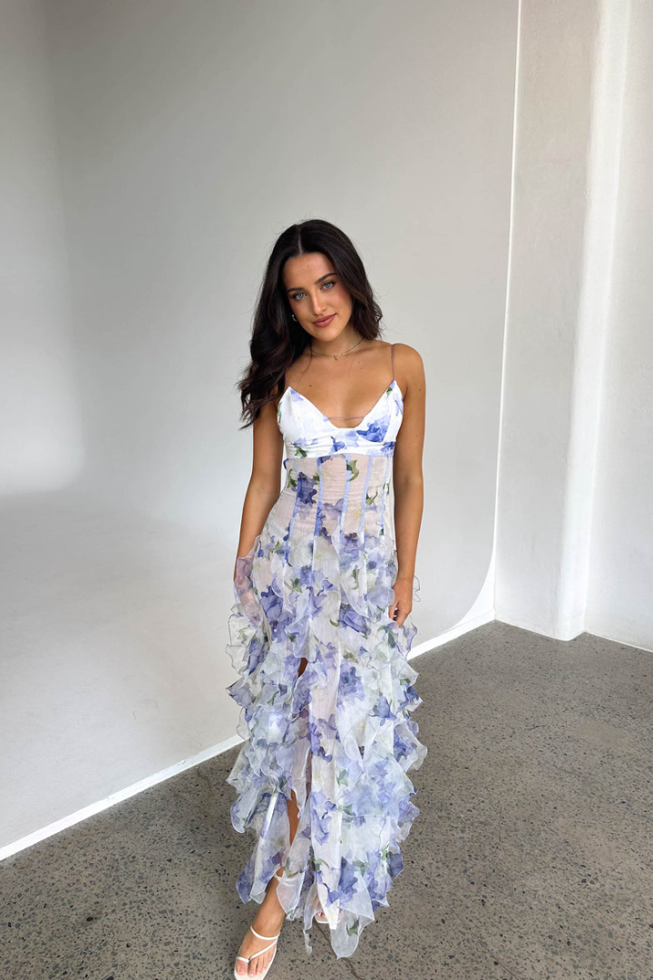 Pippa Collection | Women's Floral Maxi Dress with Ruffle Design | Elegant Wedding Guest Dress for Summer Occasions