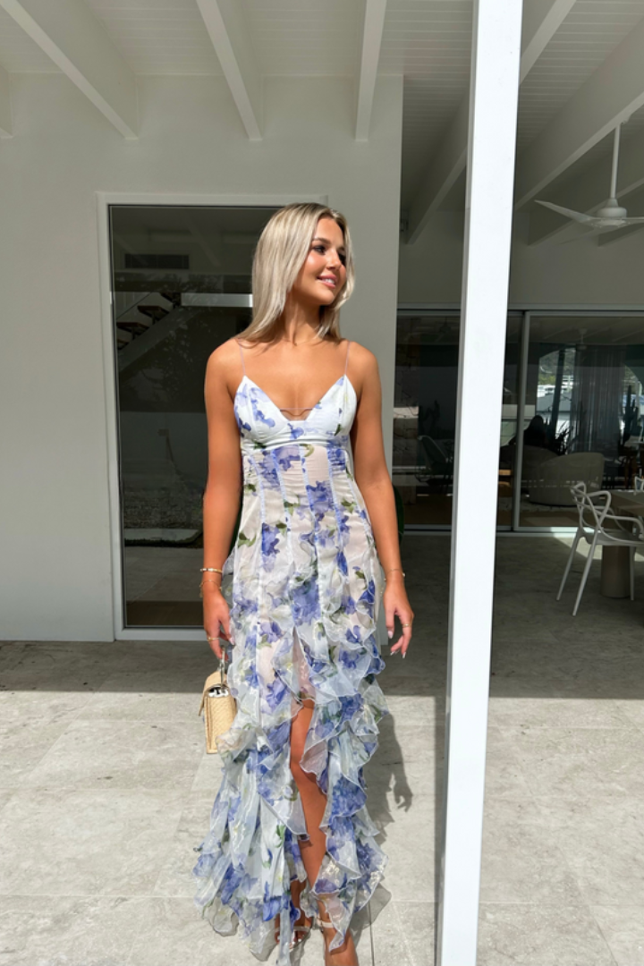 Pippa Collection | Women's Floral Maxi Dress with Ruffle Design | Elegant Wedding Guest Dress for Summer Occasions