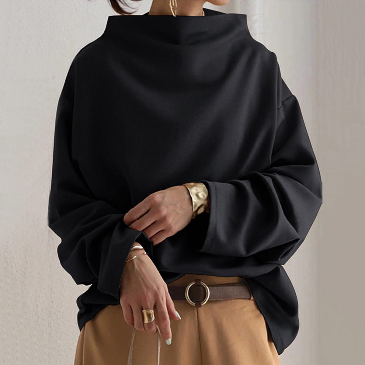 Renli Collection | Women's Top with High Neck Design & Relaxed Fit | Chic Blouse for Effortless Elegance 0