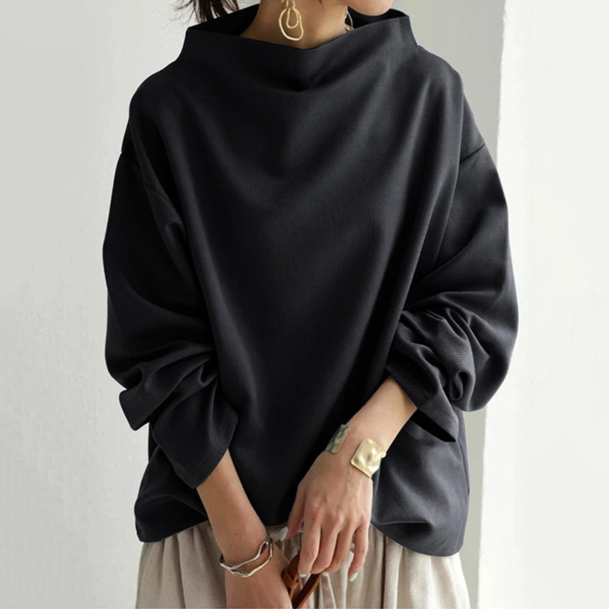 Renli Collection | Women's Top with High Neck Design & Relaxed Fit | Chic Blouse for Effortless Elegance 1