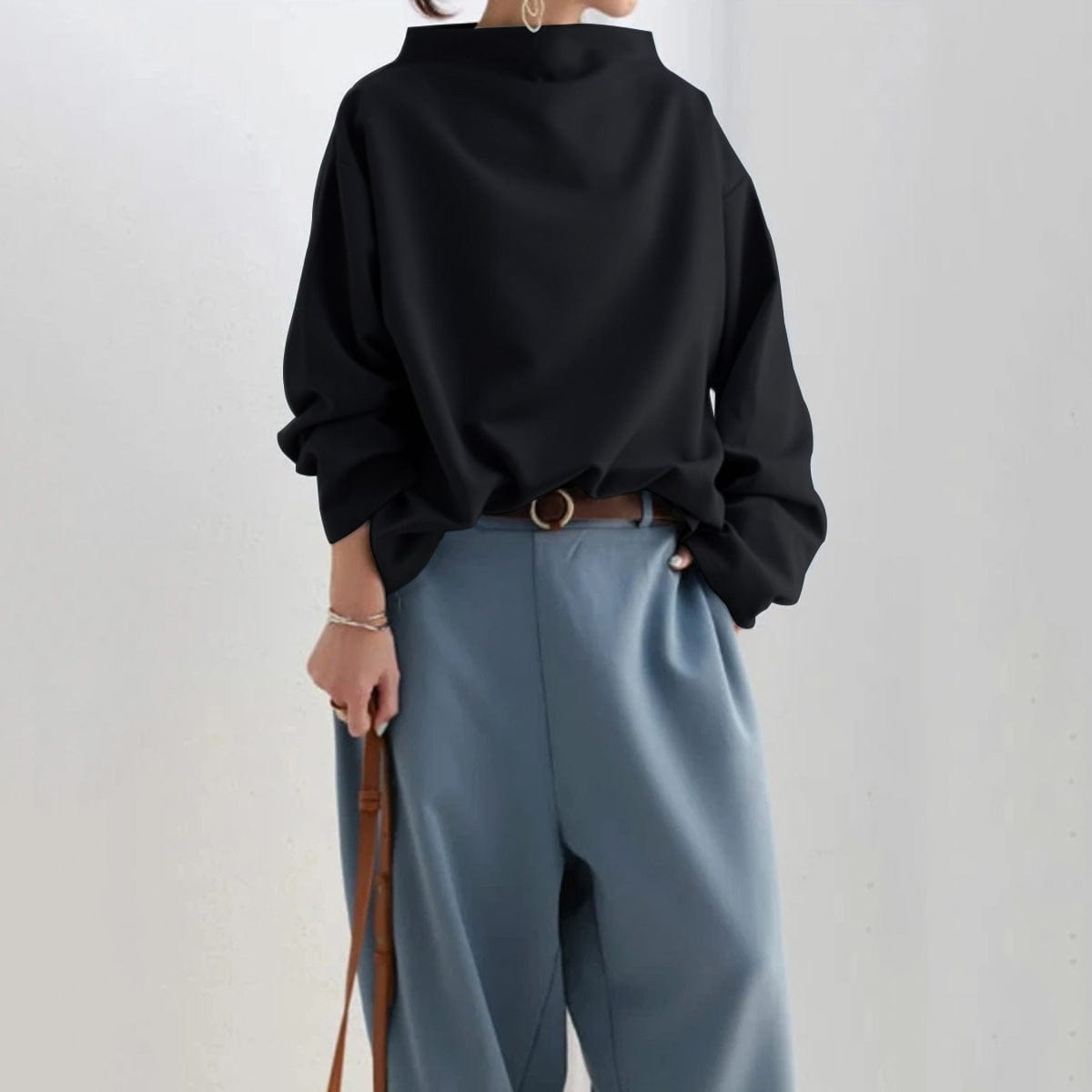 Renli Collection | Women's Top with High Neck Design & Relaxed Fit | Chic Blouse for Effortless Elegance 6