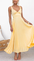 Rosalind Collection | Floral Maxi Dress for Women with Pleated V-Neck | Elegant Evening Wear for Timeless Style