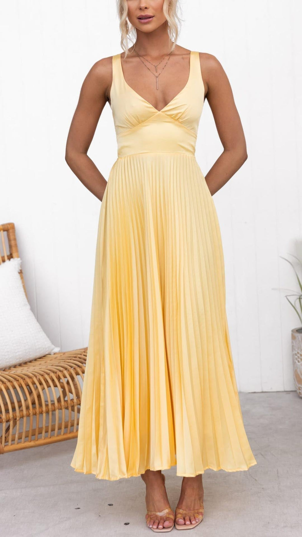 Rosalind Collection | Floral Maxi Dress for Women with Pleated V-Neck | Elegant Evening Wear for Timeless Style
