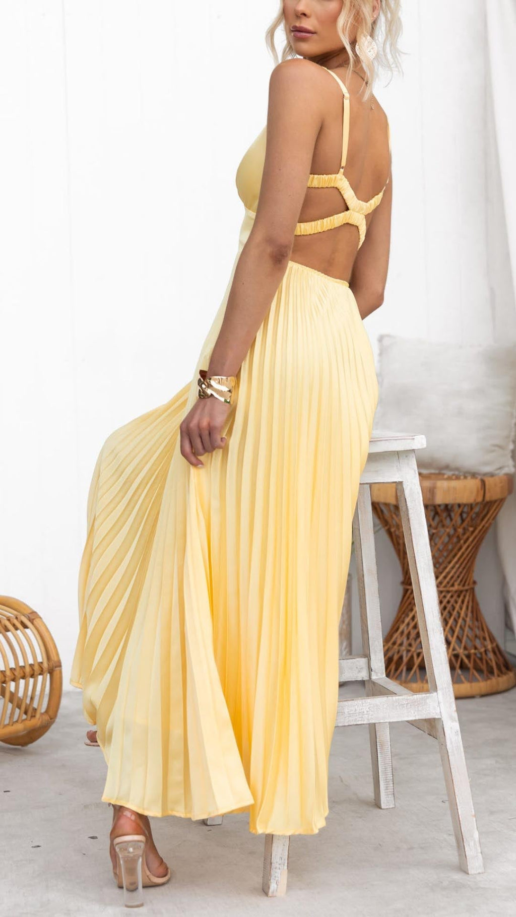 Rosalind Collection | Floral Maxi Dress for Women with Pleated V-Neck | Elegant Evening Wear for Timeless Style