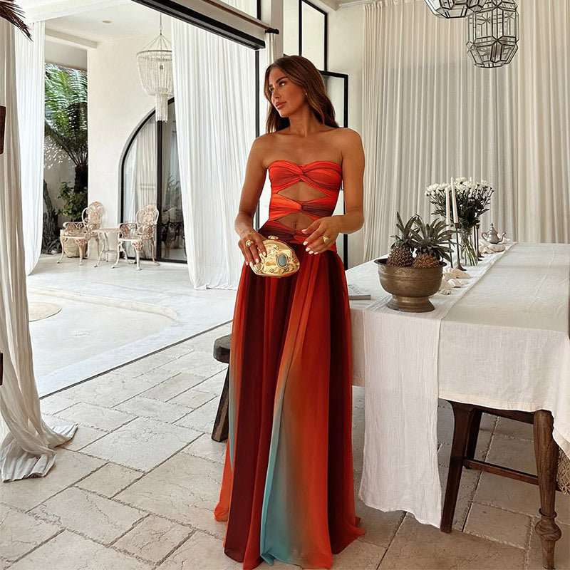 Savannah Collection | Women's Ombre Maxi Dress with Chic Hollow-Out Detail | Flattering Long Silhouette for Effortless Summer Elegance