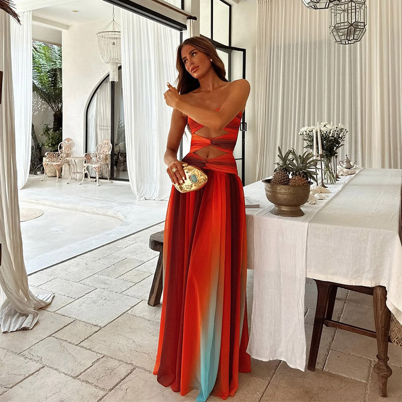 Savannah Collection | Women's Ombre Maxi Dress with Chic Hollow-Out Detail | Flattering Long Silhouette for Effortless Summer Elegance