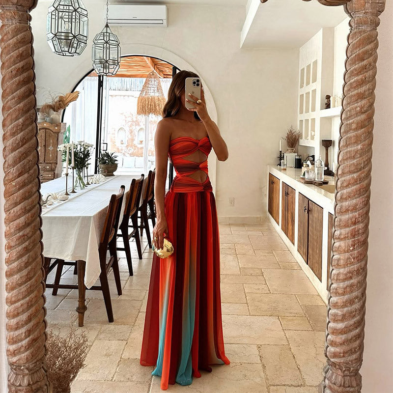 Savannah Collection | Women's Ombre Maxi Dress with Chic Hollow-Out Detail | Flattering Long Silhouette for Effortless Summer Elegance