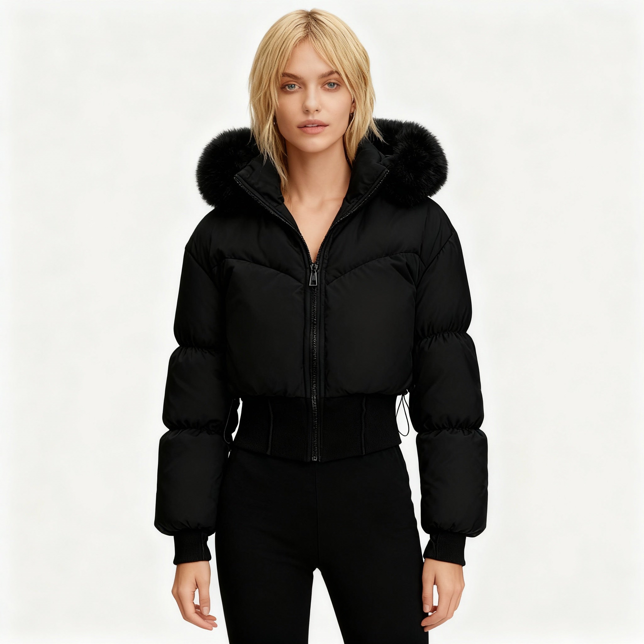 Short Black Puffer Jacket for Women | Quilted Design with Detachable Hood 0