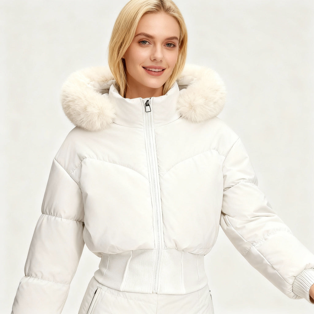 Short Black Puffer Jacket for Women | Quilted Design with Detachable Hood 1