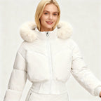 Short Black Puffer Jacket for Women | Quilted Design with Detachable Hood 1