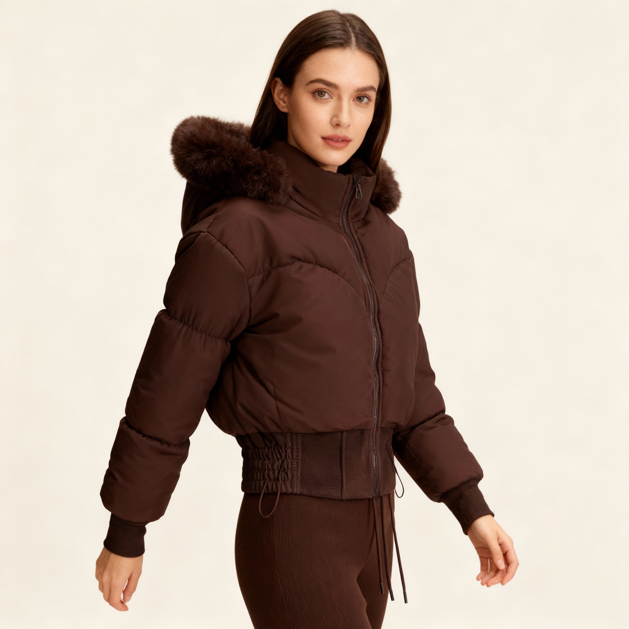 Short Black Puffer Jacket for Women | Quilted Design with Detachable Hood 2