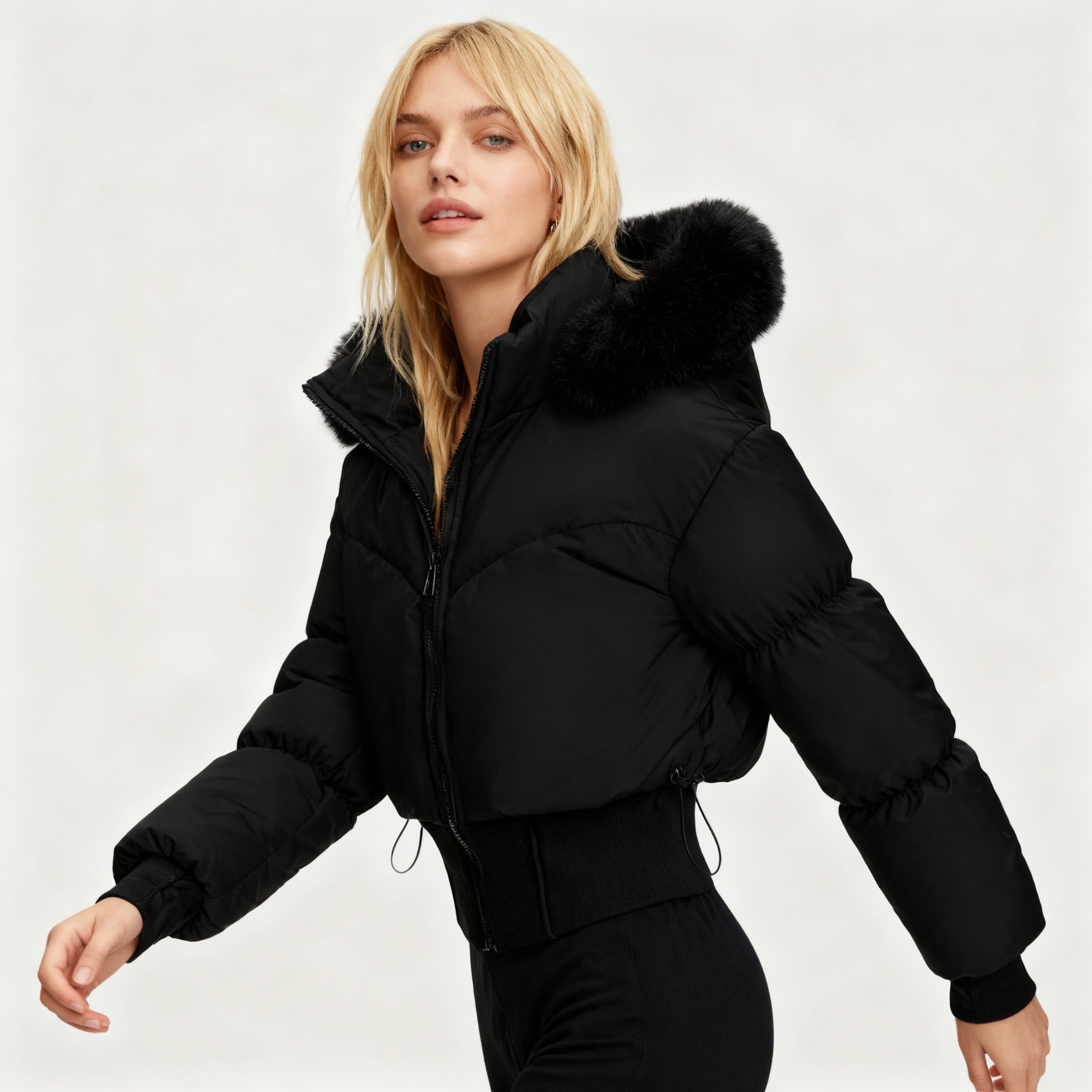 Short Black Puffer Jacket for Women | Quilted Design with Detachable Hood 3
