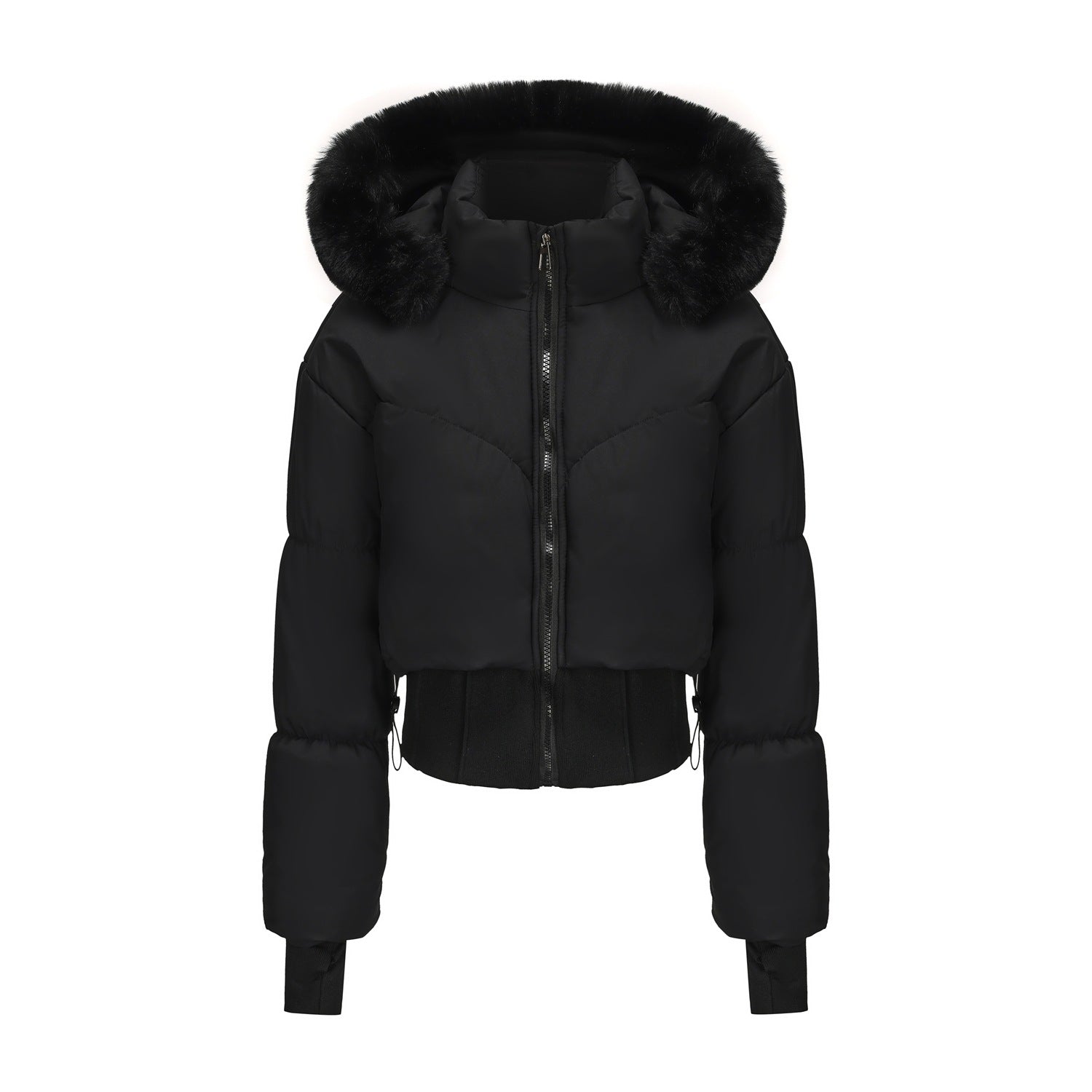 Short Black Puffer Jacket for Women | Quilted Design with Detachable Hood 4