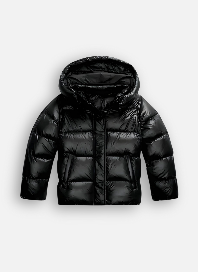 Slim Fit Black Puffer Jacket for Women with Hood - Stylish Winter Coat 0