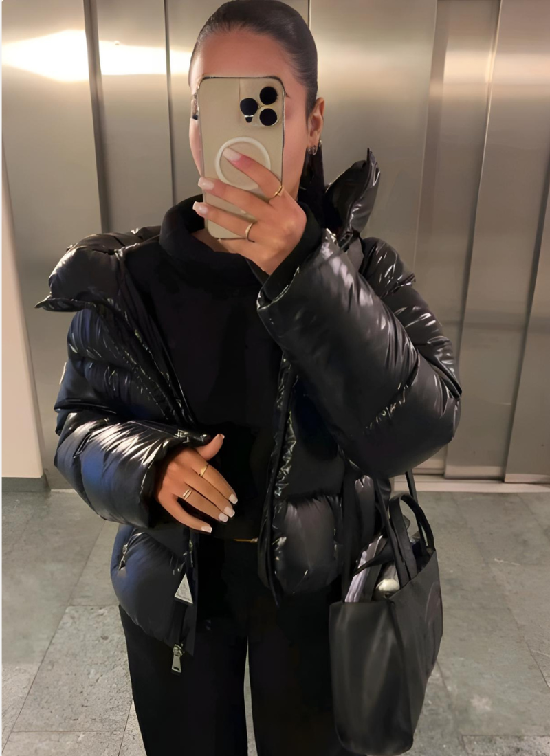 Slim Fit Black Puffer Jacket for Women with Hood - Stylish Winter Coat 1