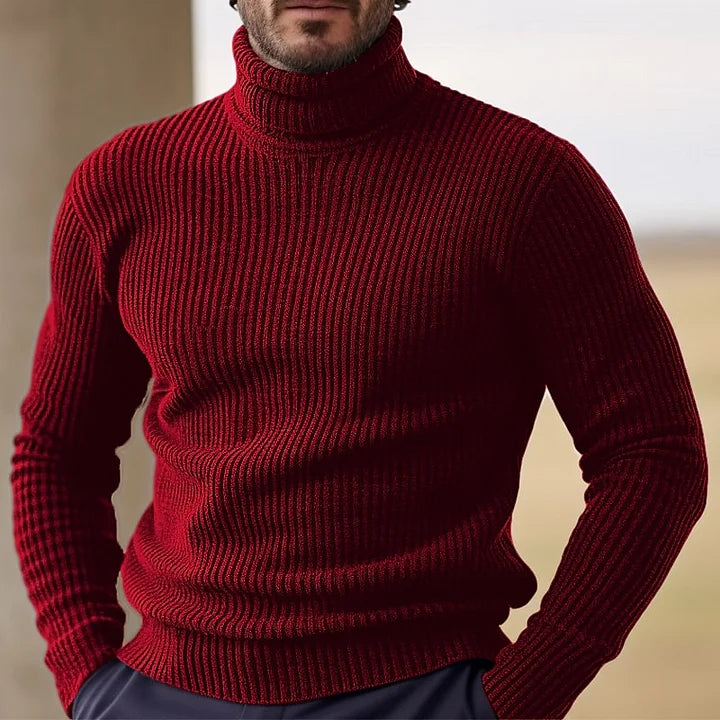 Slim Fit Turtleneck Sweater for Men in Ribbed Knit - Stylish Winter Wardrobe Essential 3