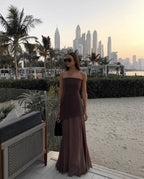 Stella Collection | Women's Maxi Dress with Asymmetrical Hem & Patchwork Mesh | Elegant Design for Unforgettable Occasions
