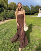 Stella Collection | Women's Maxi Dress with Asymmetrical Hem & Patchwork Mesh | Elegant Design for Unforgettable Occasions