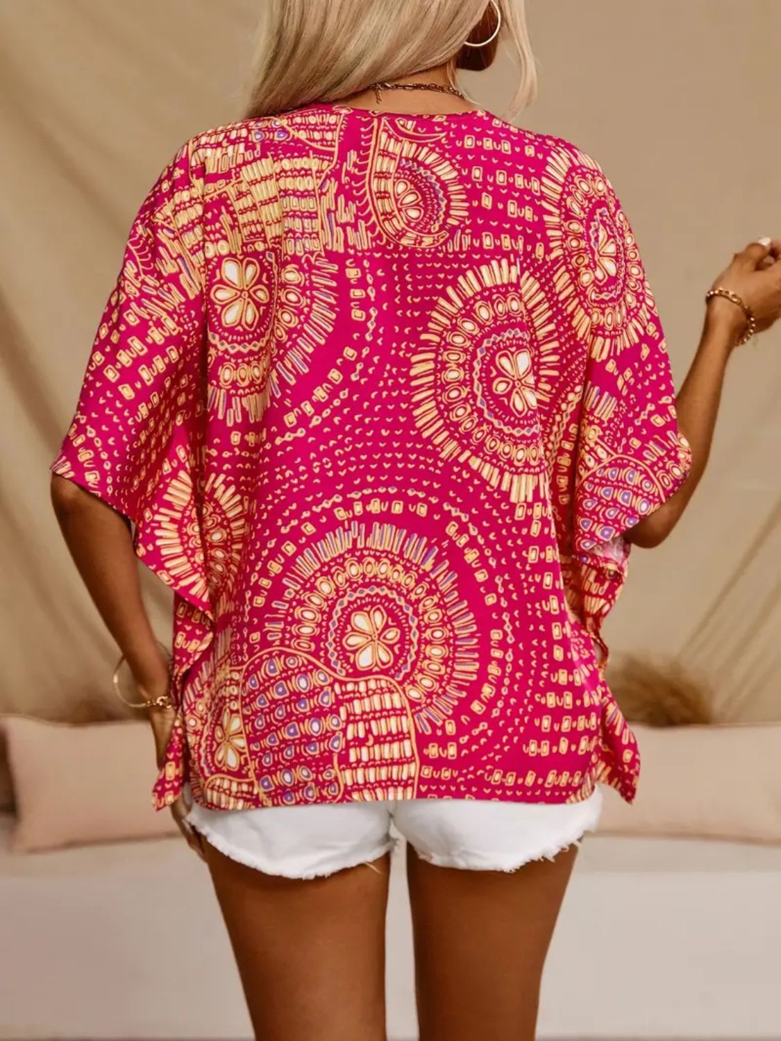 Stylish Printed V-Neck Half Sleeve Top with Opaque Fabric | Comfortable Fit for Everyday Wear